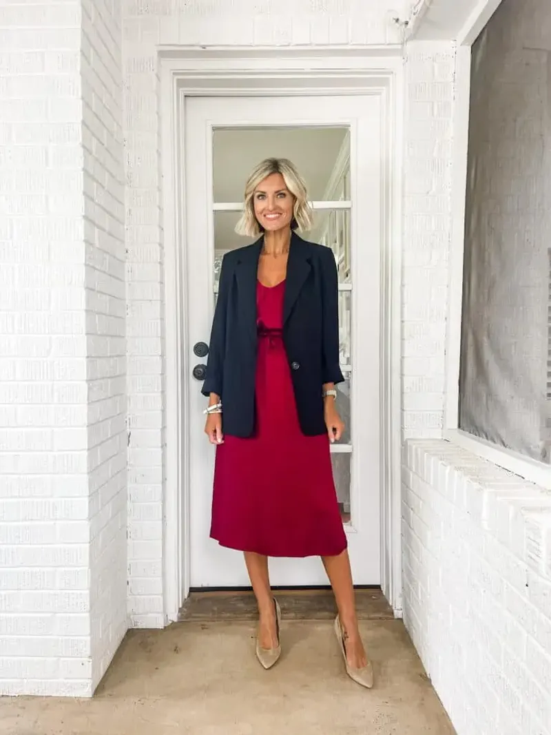 Flowy Midi Dress & Structured Blazer Combo
