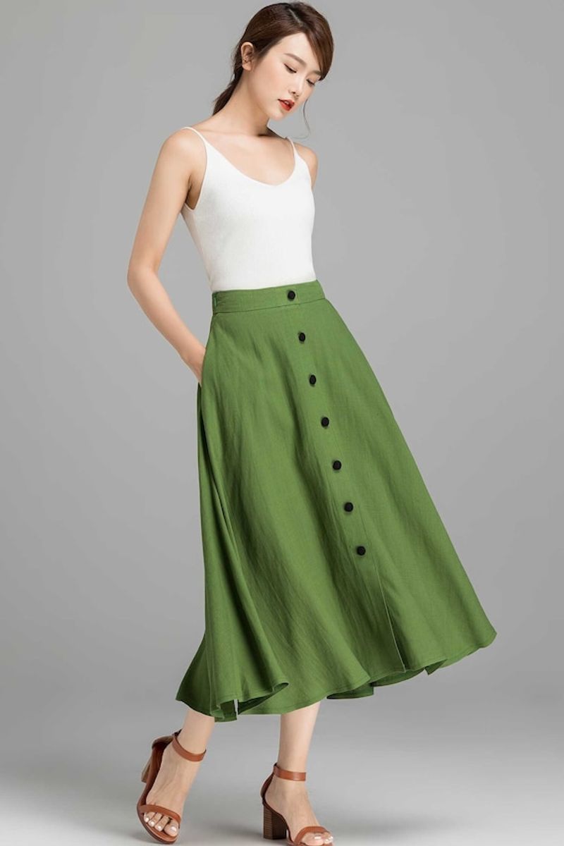 Button-Front Linen Skirt