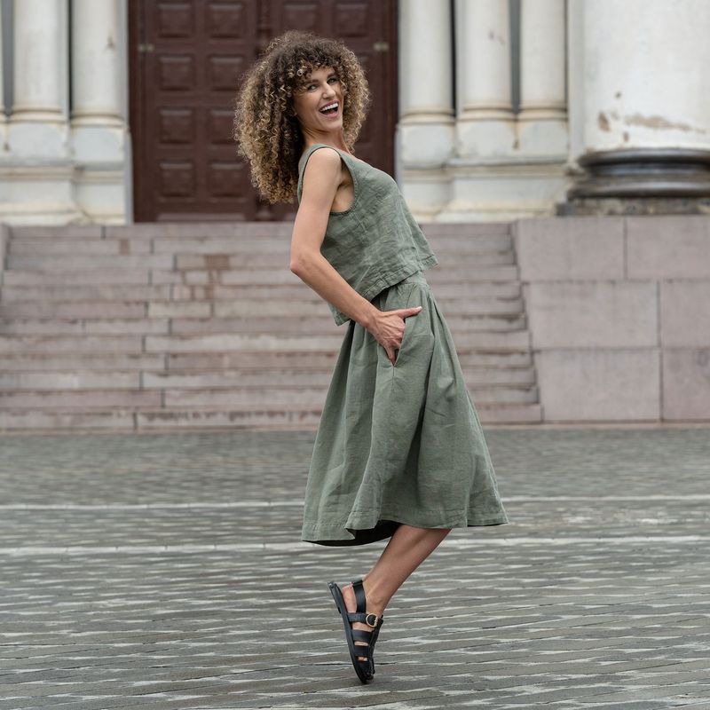 Linen Midi Skirt With Matching Crop Top