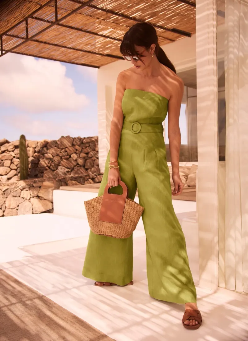 Linen Palazzo Jumpsuit With Statement Belt