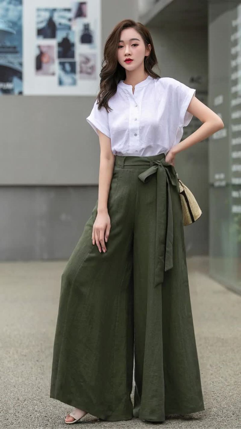 Linen Palazzo Pants With Pleats