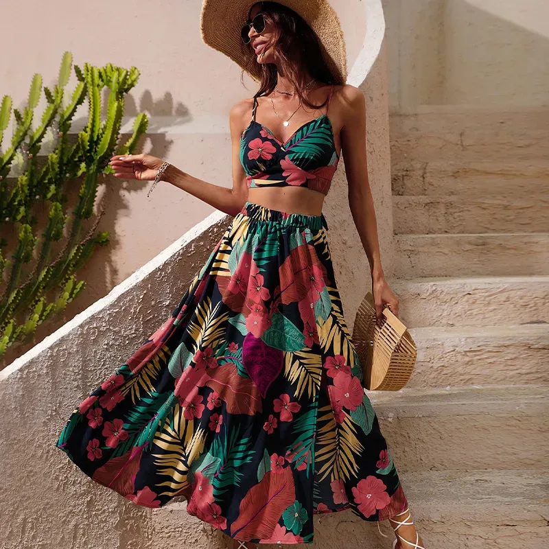 Floral Crop Top and Midi Skirt