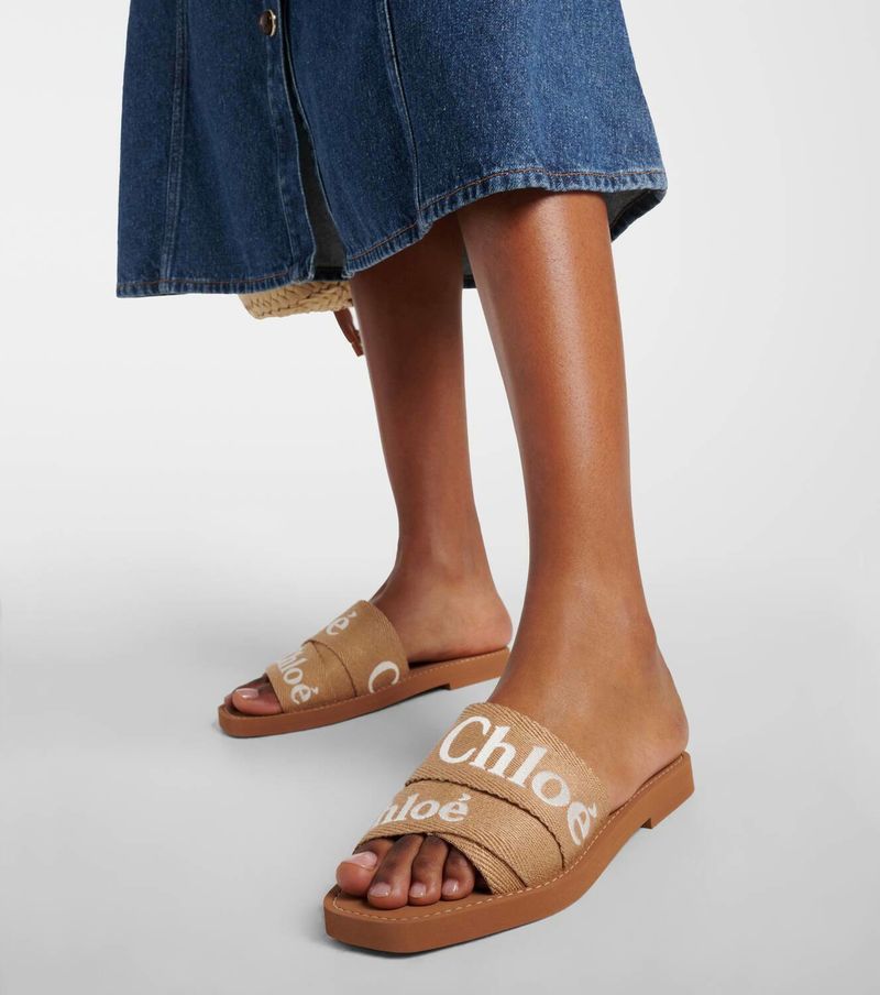 Chloé Woody Canvas Slides