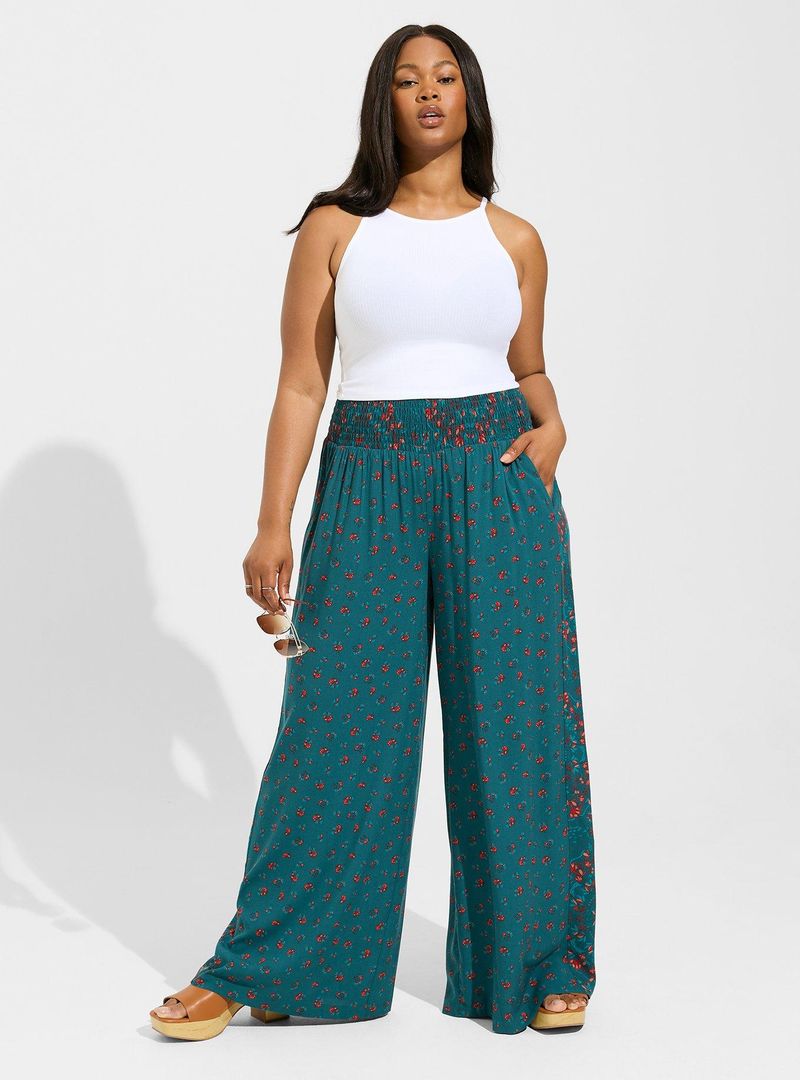 Rayon Challis Wide-Leg Pants