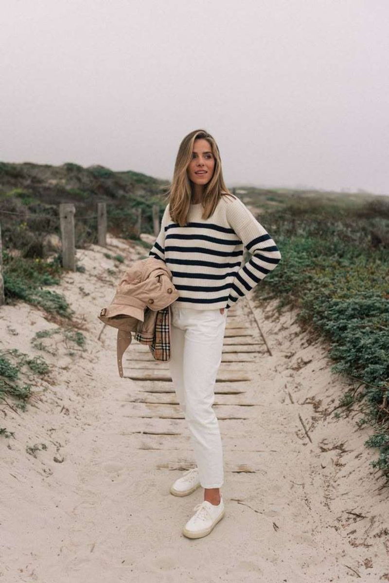 Crisp White Jeans and Navy Stripe Top