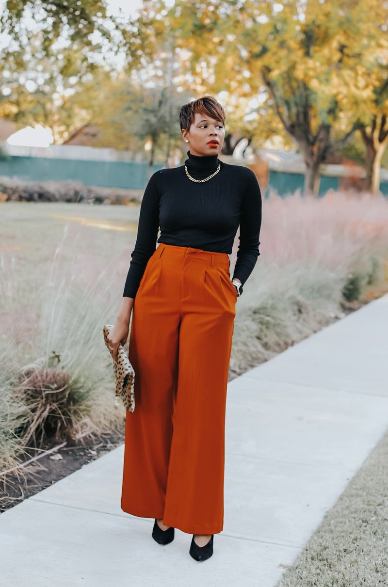 Wide-Leg Pants and Fitted Turtleneck