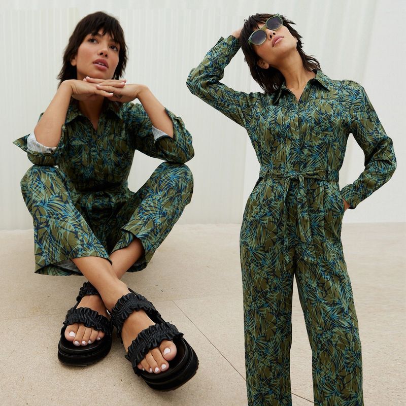Printed Jumpsuit & Neutral Sandals