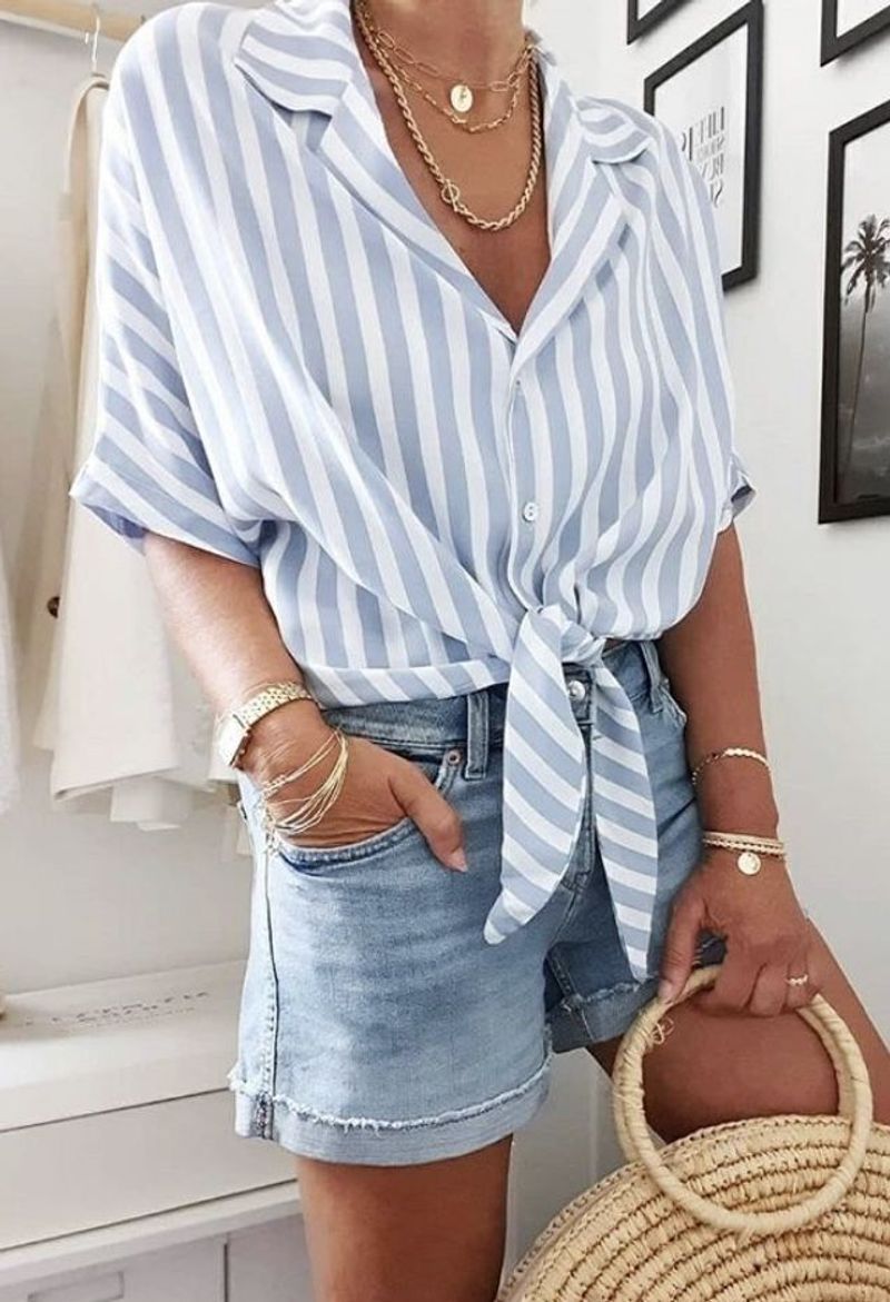 Denim Shorts + Button-Down Shirt