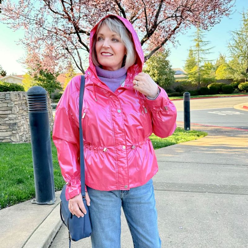 Packable Rain Jacket & Jeans Ensemble