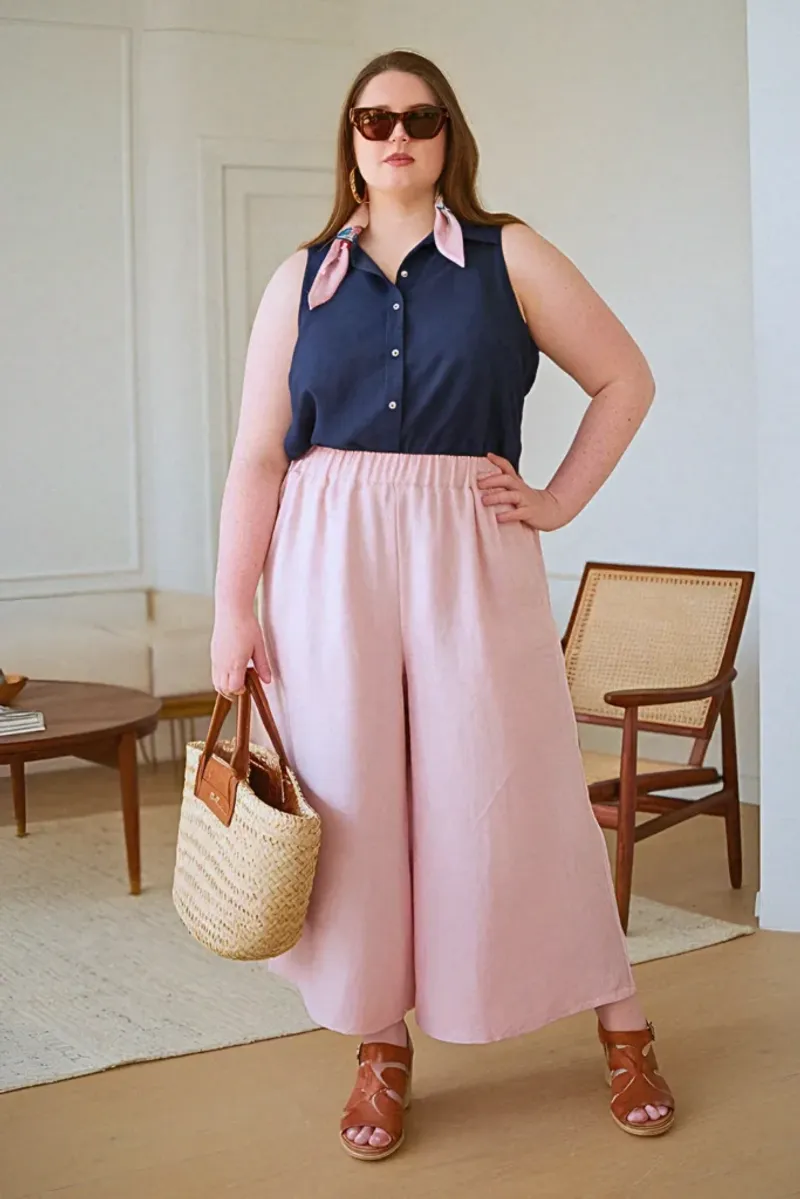 Drawstring Linen Pants With Structured Tanks
