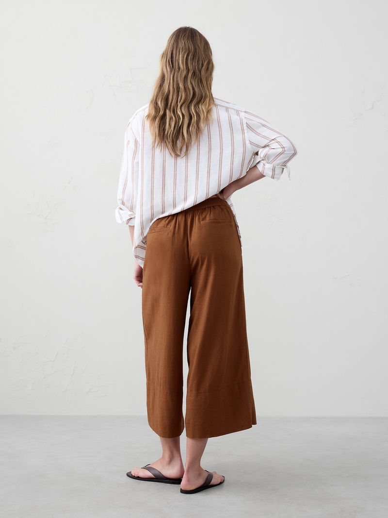 Cropped Linen-Blend Pants