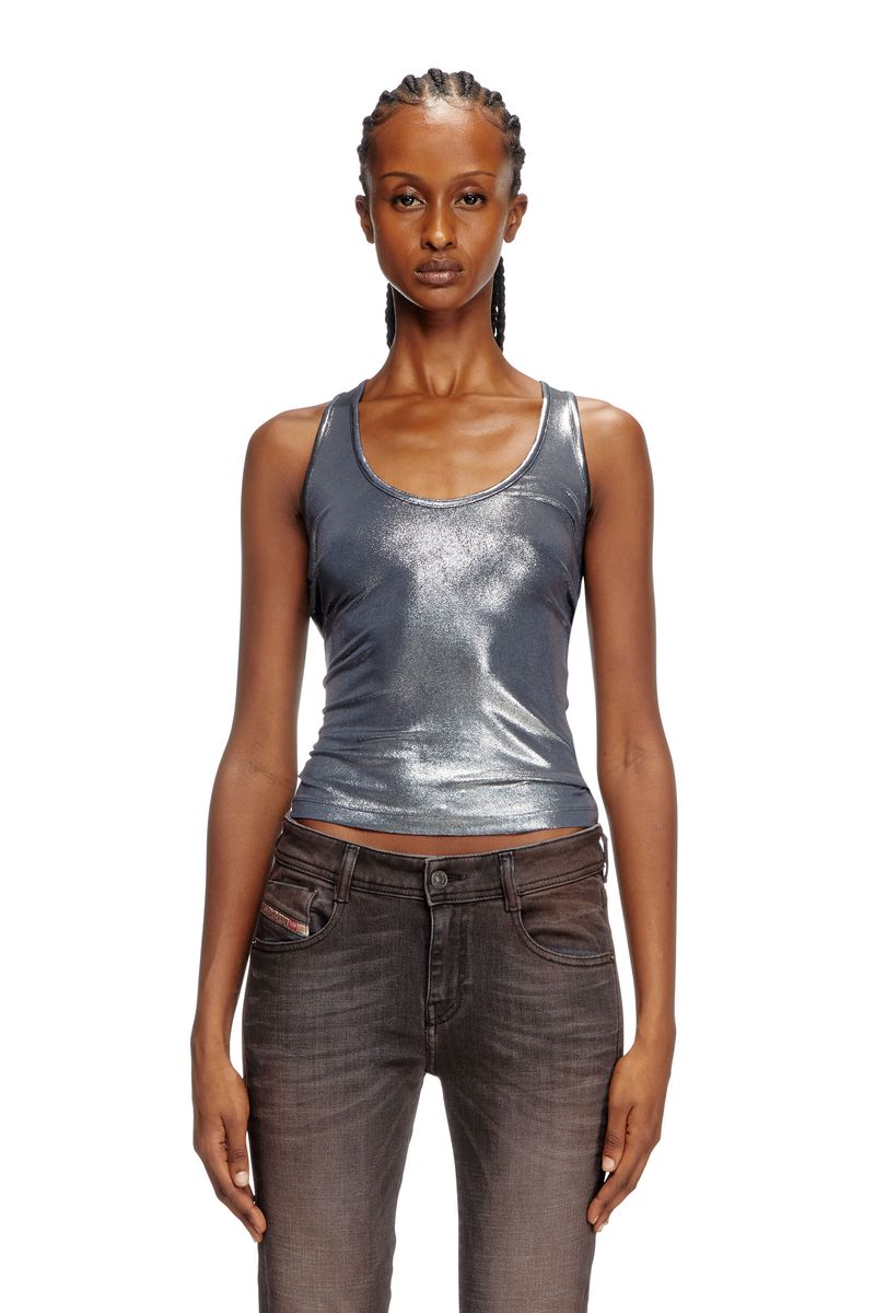 Metallic Tank with Dark Wash Skinny Jeans