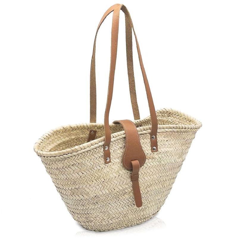 Woven Market Bag With Leather Reinforcements