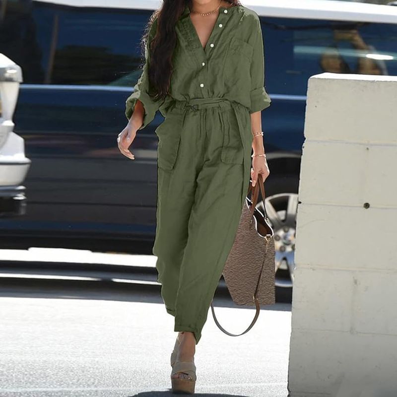 Belted Shirt-Style Jumpsuit