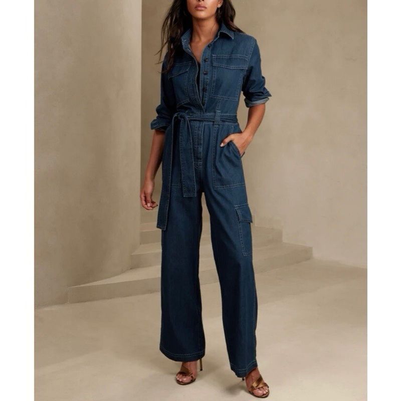 Button-Front Chambray Jumpsuit