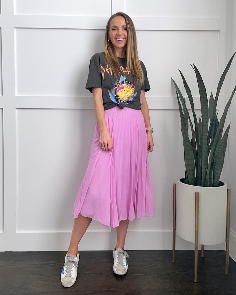 Graphic Tee and Pleated Skirt