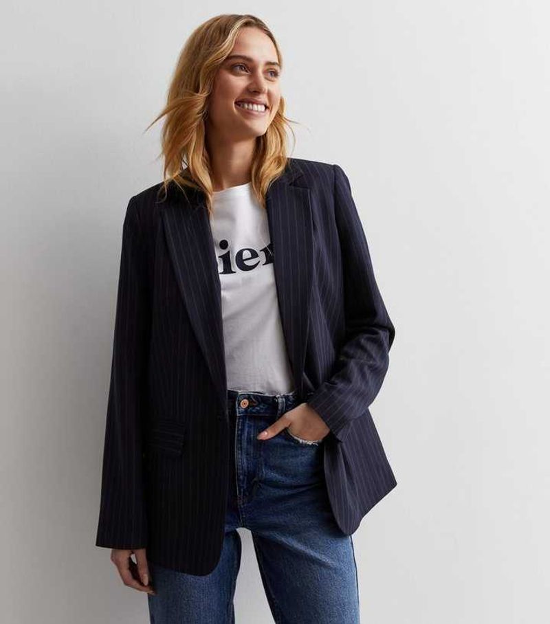 Pinstriped Navy Power Blazer
