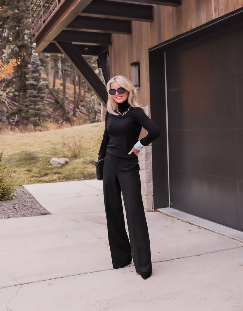 Black Turtleneck & High-Waisted Trousers