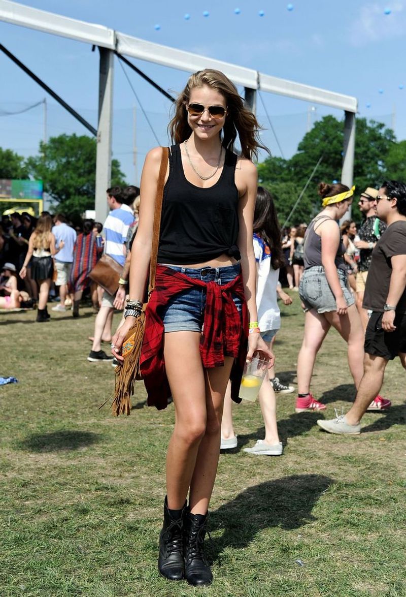 Plaid Shirt and Denim Shorts