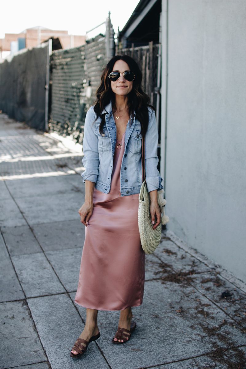 Denim Jacket & Slip Dress Layering