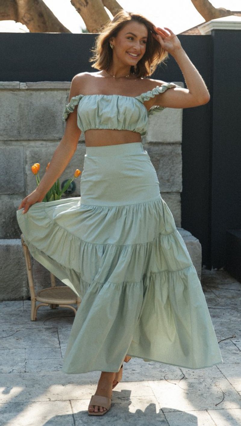 Ruffled Crop and Tiered Maxi Skirt