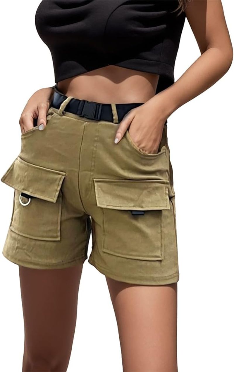 High-Waisted Khaki Linen Shorts