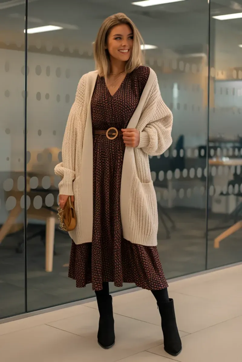 Midi Dress with Structured Cardigan