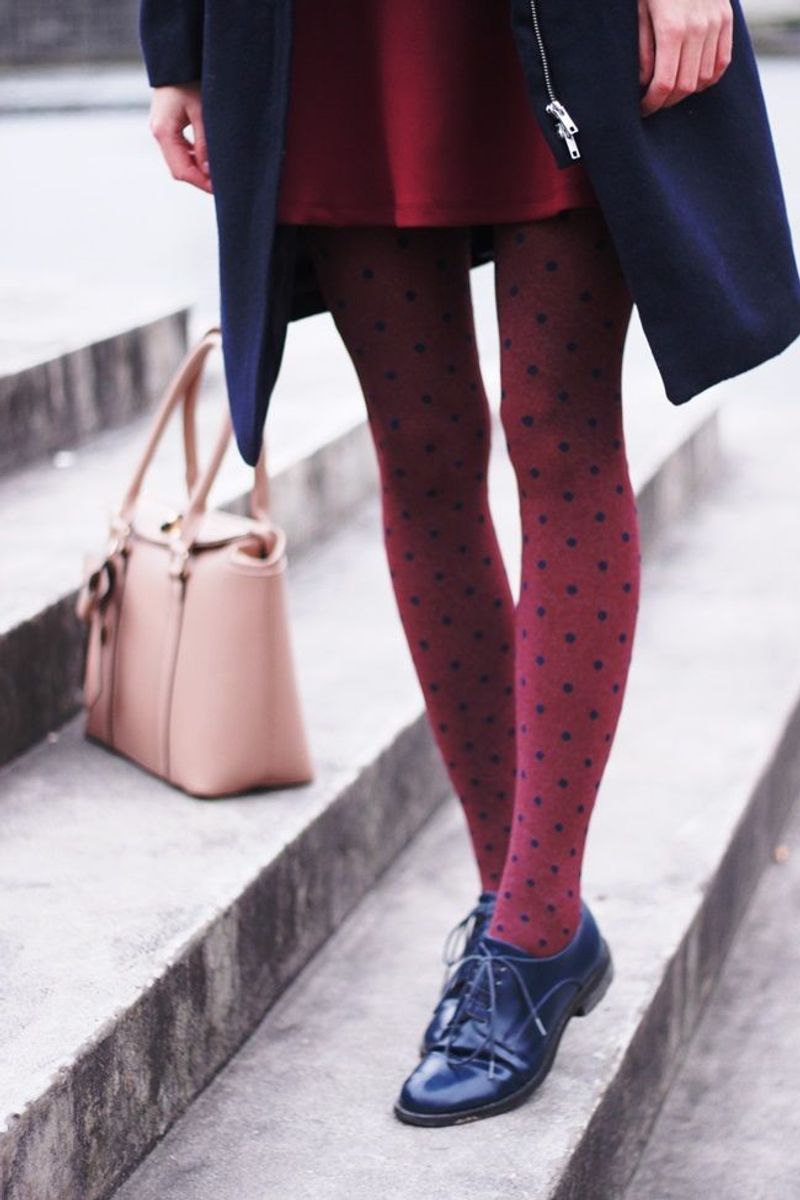Orange Tights with Navy Blue Oxfords