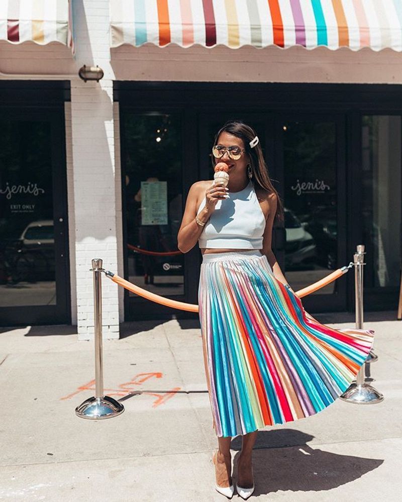 Rainbow Striped Midi Skirt