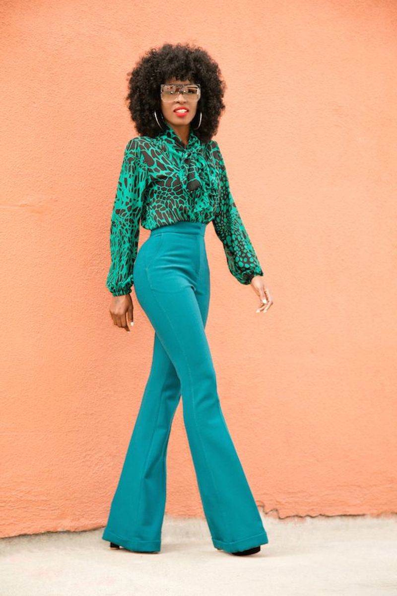 Bold Print Blouse and Heels