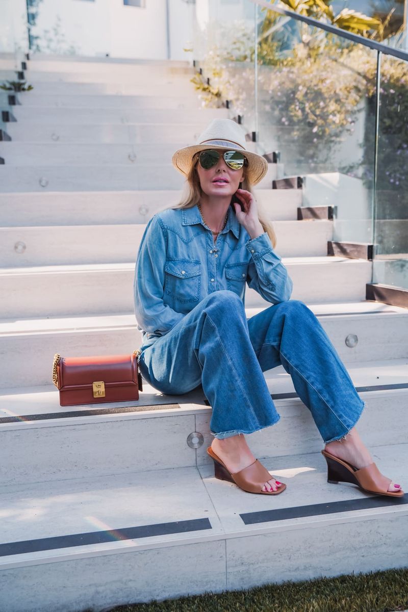 Double Denim with Contrasting Wedges