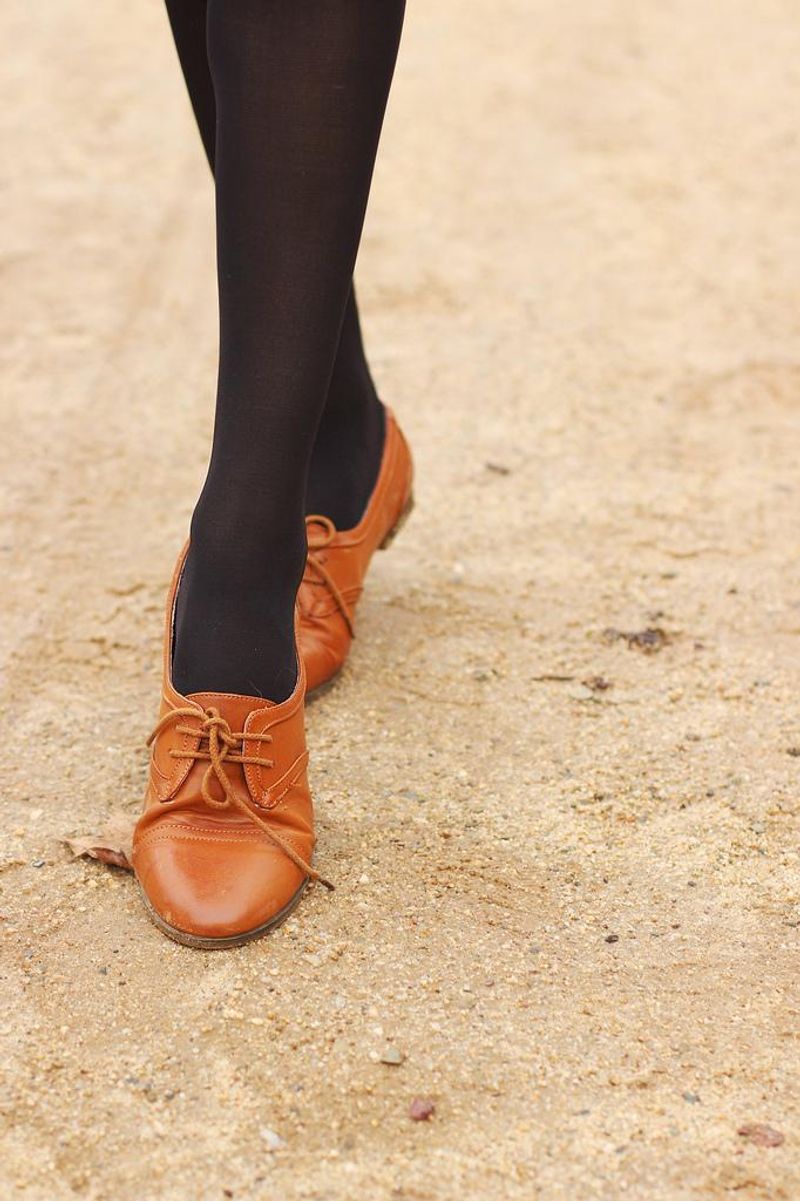 Yellow Tights with Brown Loafers