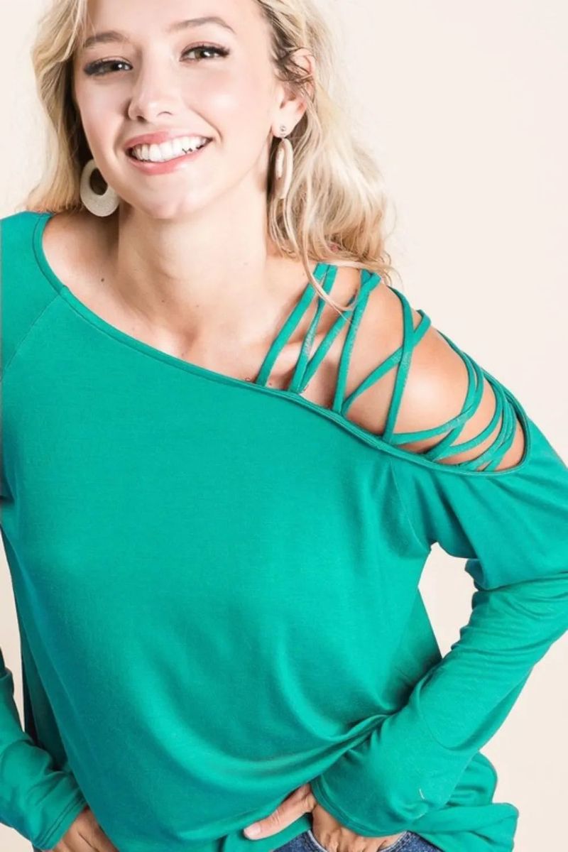 Teal Cold-Shoulder Blouse