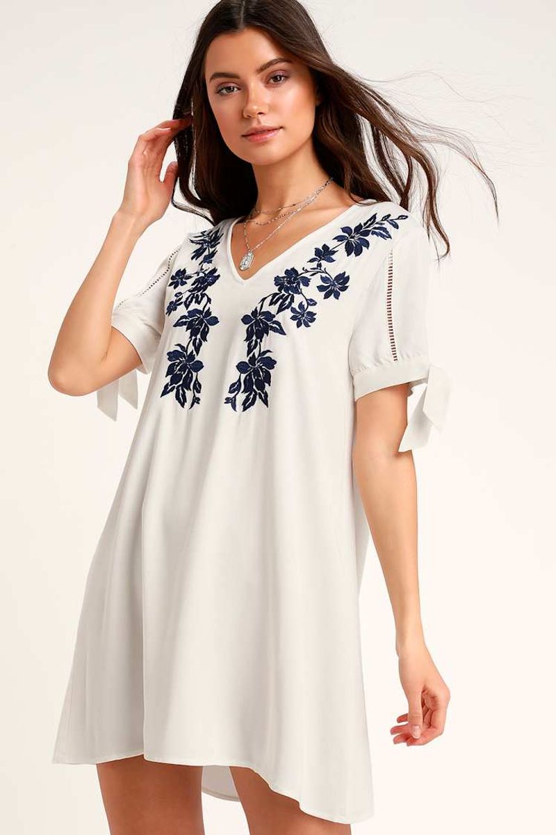 Embroidered Shift Dress