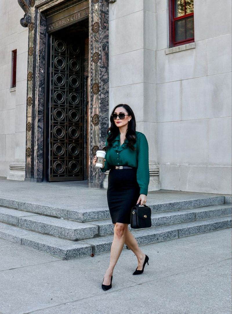 High-Waisted Elegance with Tucked Blouse
