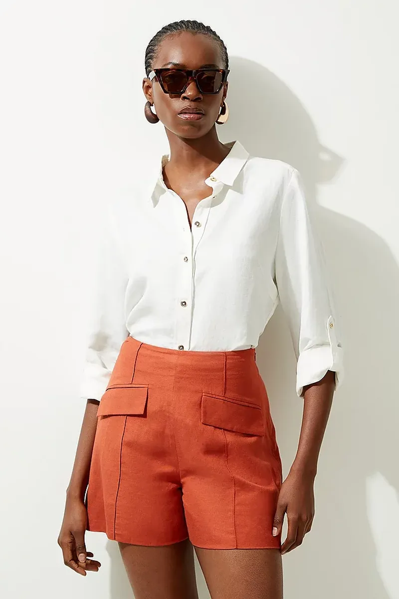 Tailored Shorts & Puff-Sleeve Blouse
