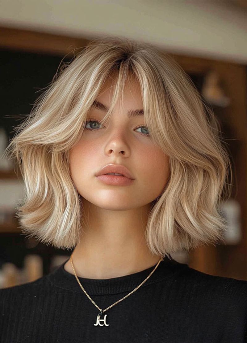 Blunt Mid-Length Cut with Curtain Fringe