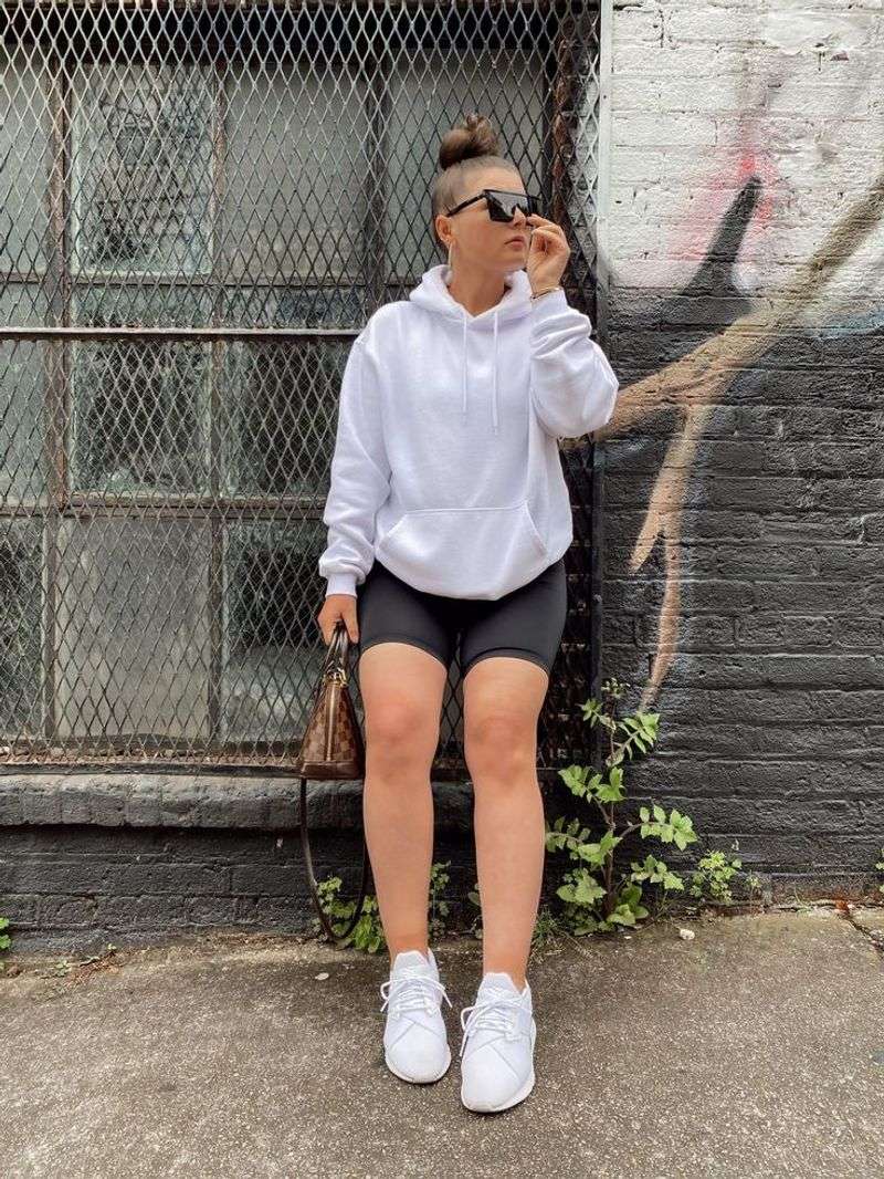 Oversized Hoodie + Bike Shorts + Chunky Sneakers