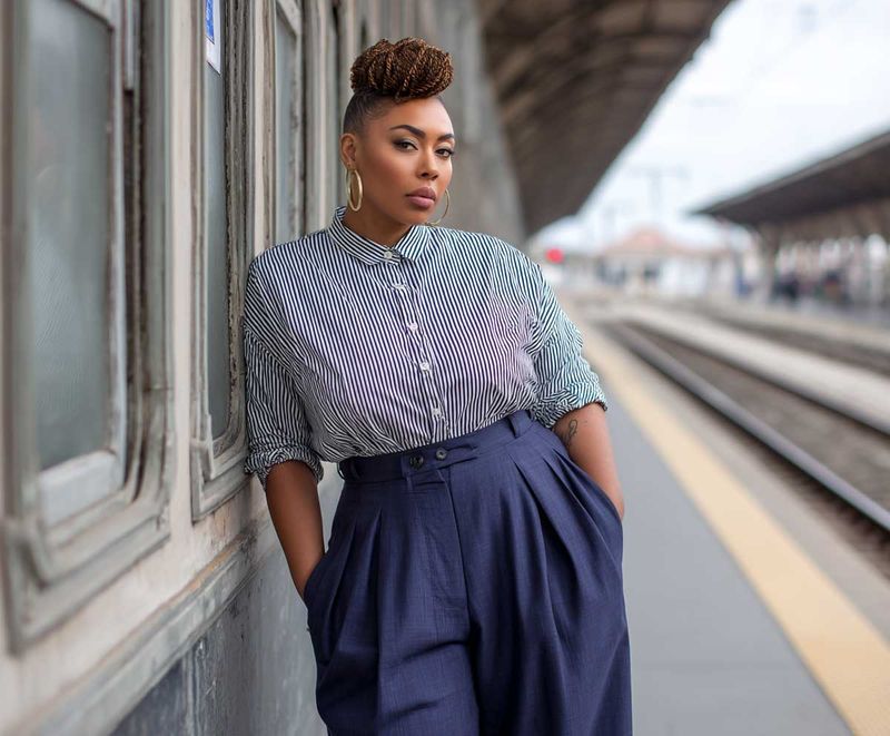 Striped Button-Down Shirt and Culottes