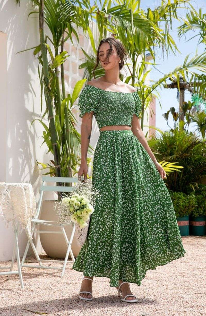 Smocked Crop Top and A-Line Skirt