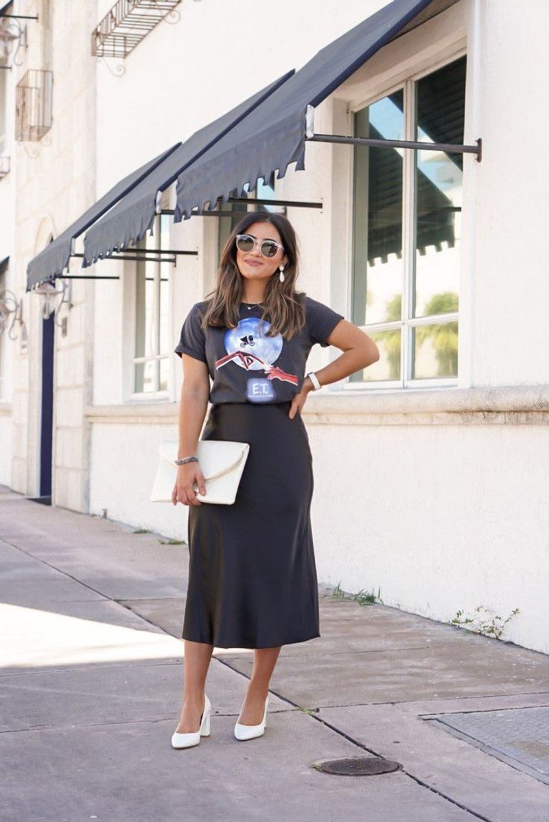 Graphic Tee & Black Midi Skirt