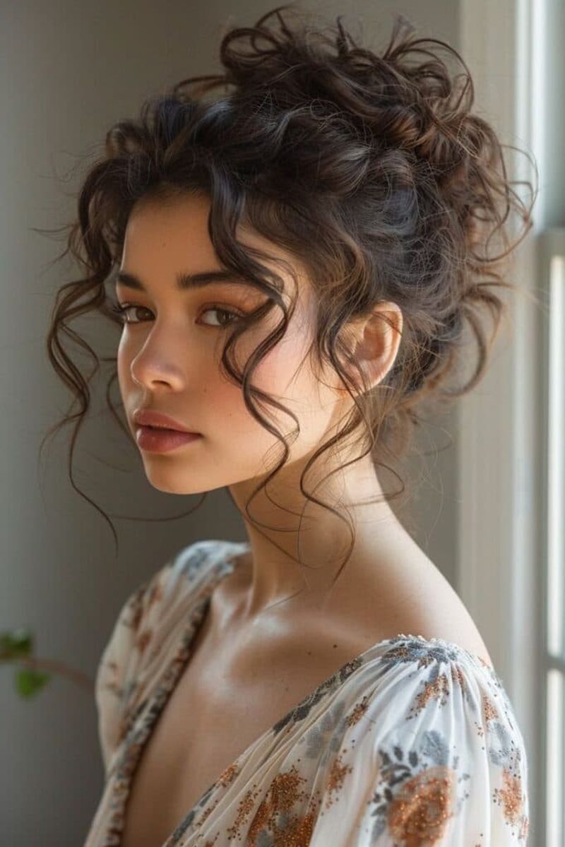 Curly Topknot With Tendrils