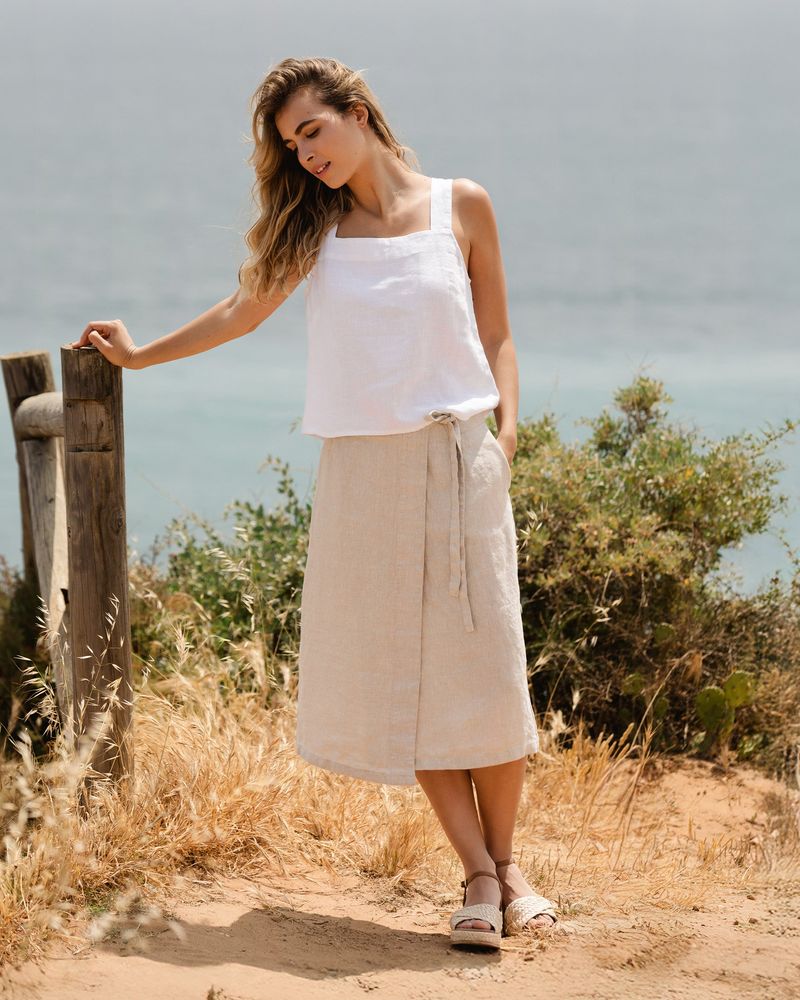 Midi Linen Wrap Skirt