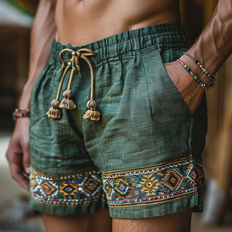 Bohemian Print Linen Shorts