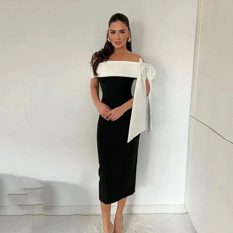 Off-Shoulder White With Black Ribbon