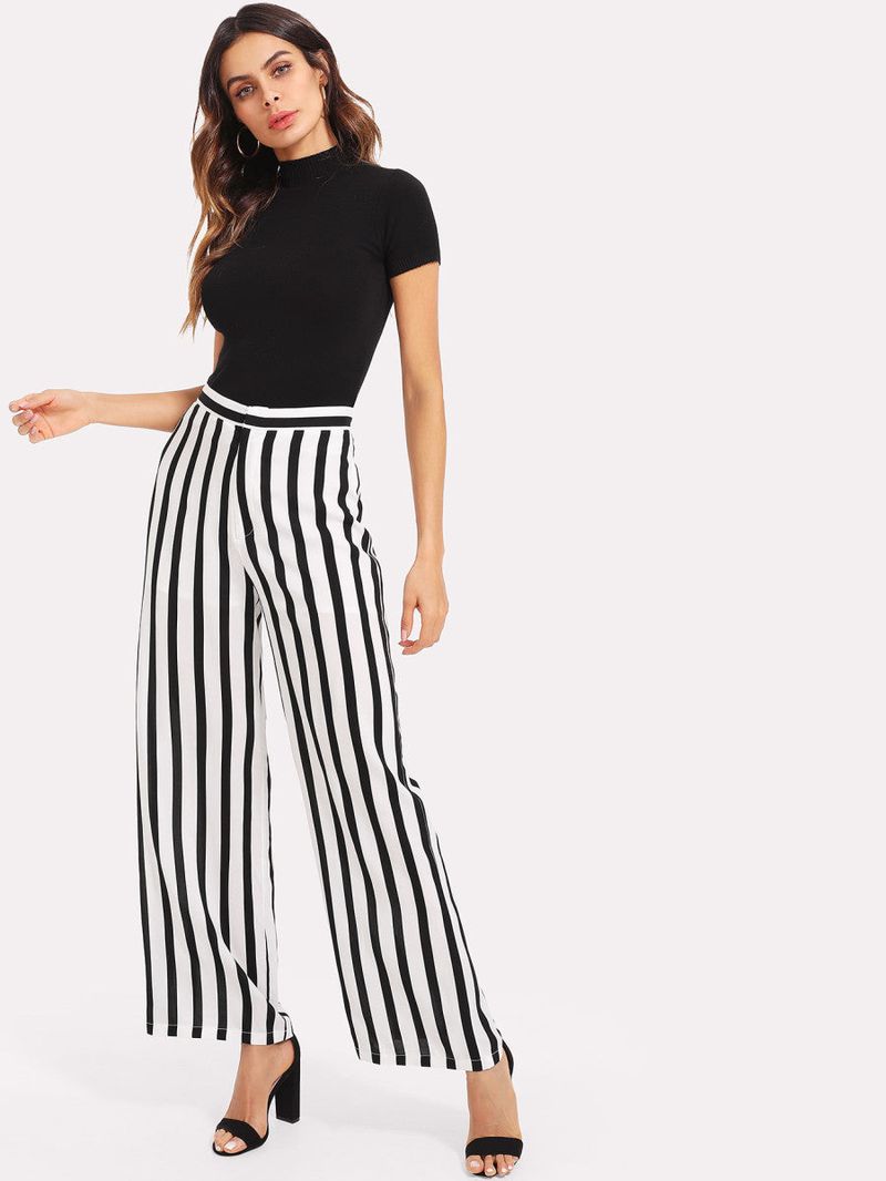 Wide-Leg Striped Palazzo Pants