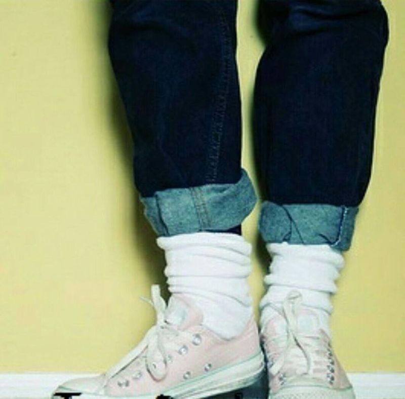 Rolled Jeans with Visible Socks
