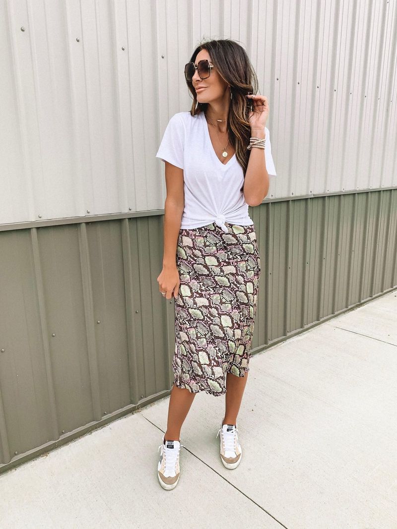 Midi Skirt + Knotted Tee Deception