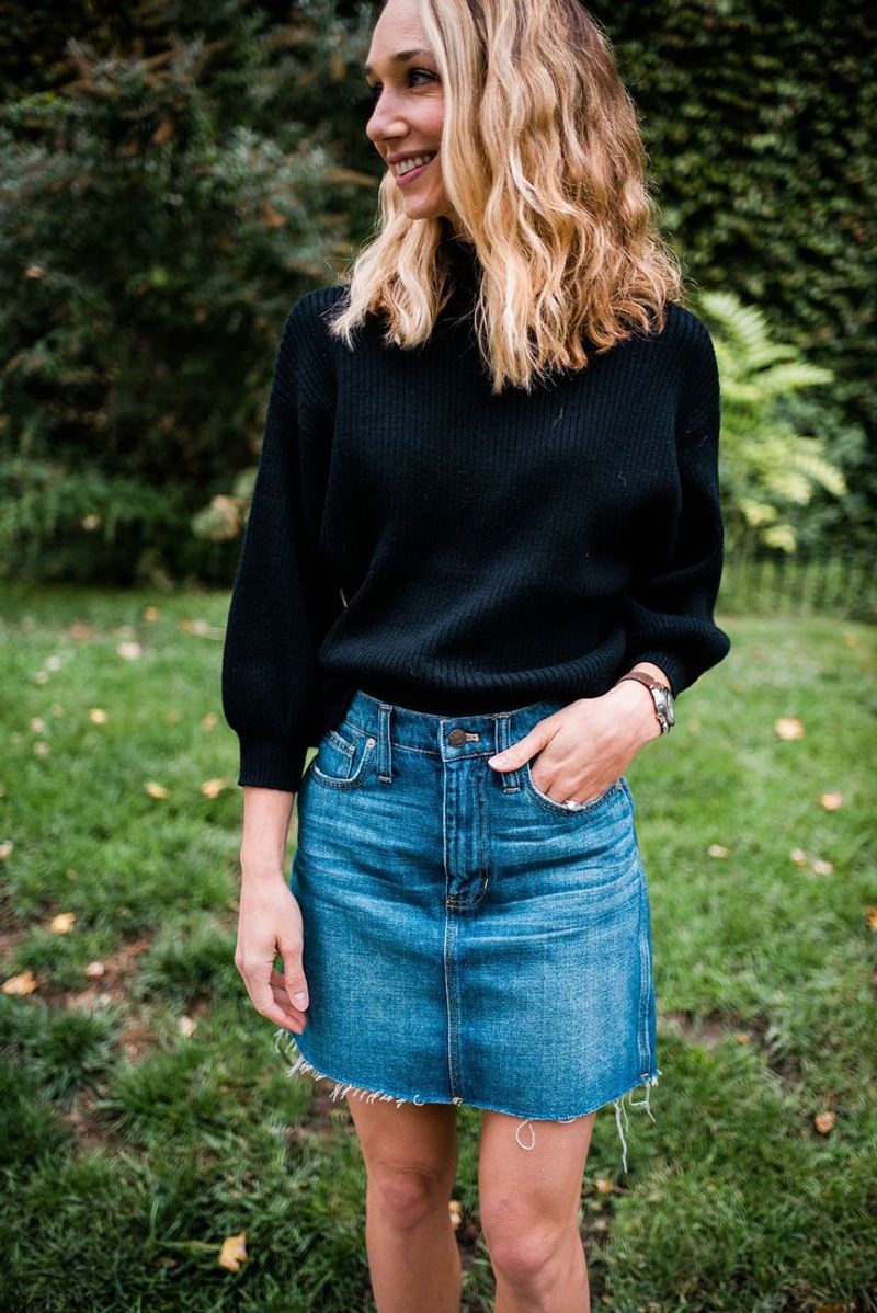 Sweatshirt and Denim Skirt
