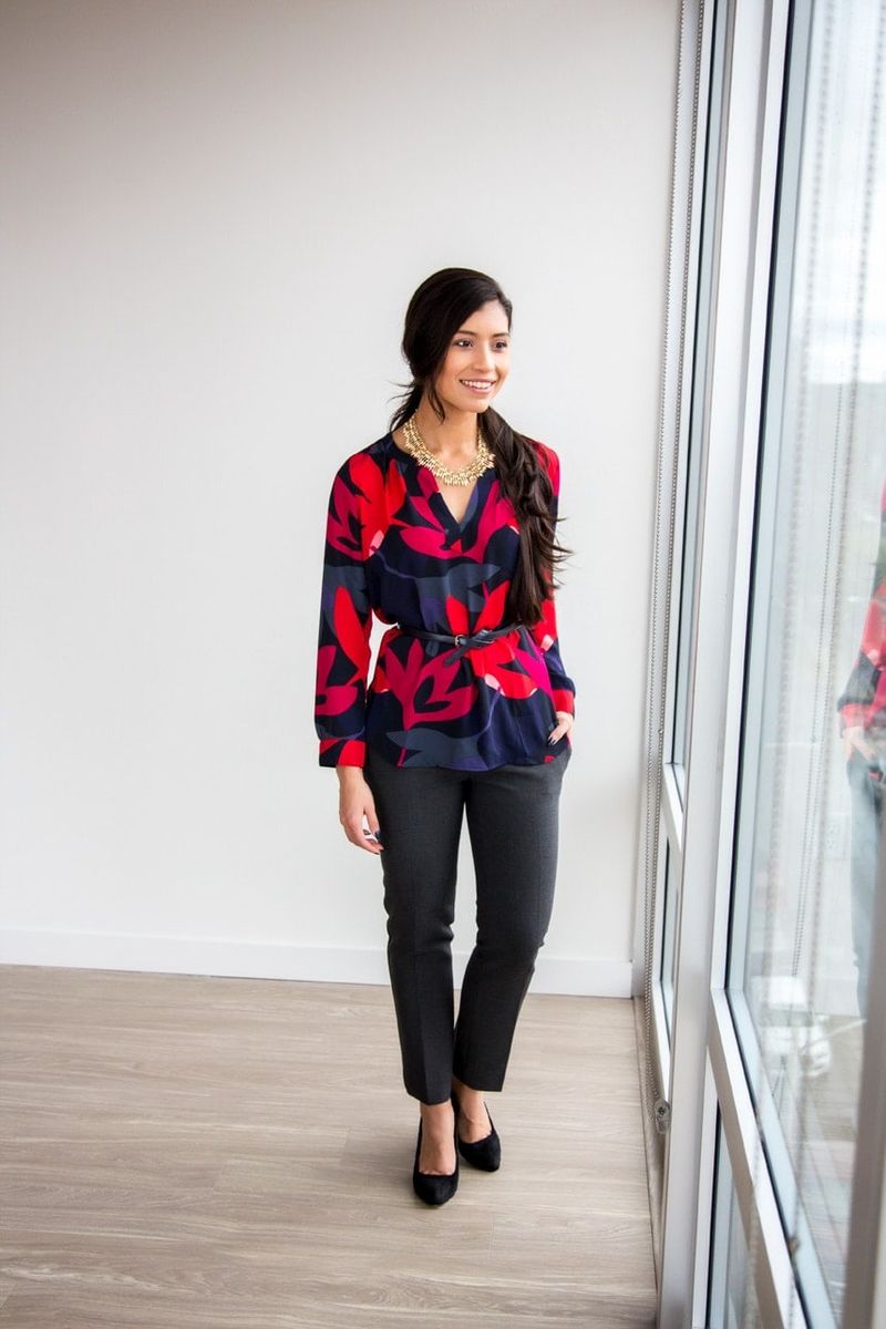 Patterned Blouse with Solid Trousers